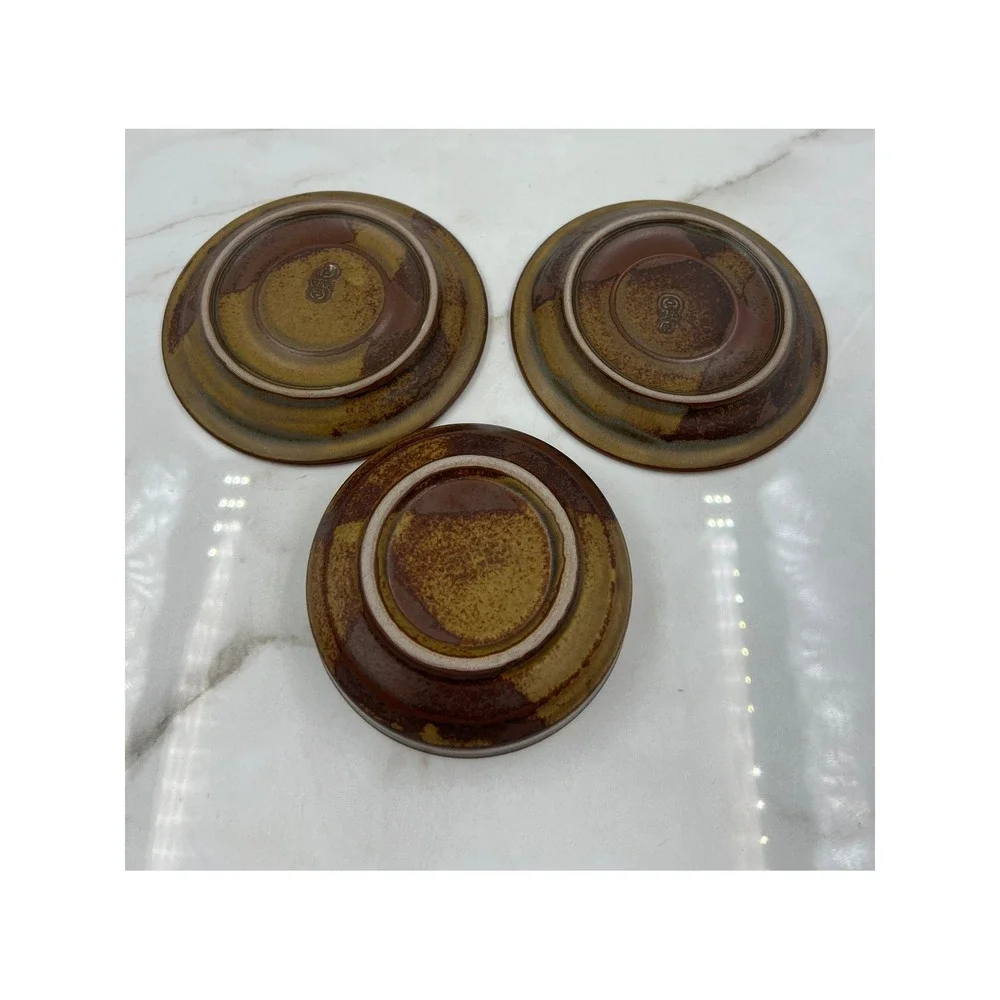 Iron Mountain Stoneware Roan Mountain Brown Bowl and Two Saucers Signed